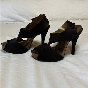 Pedro Garcia Dark Brown Suede Peep Toe Heels 39